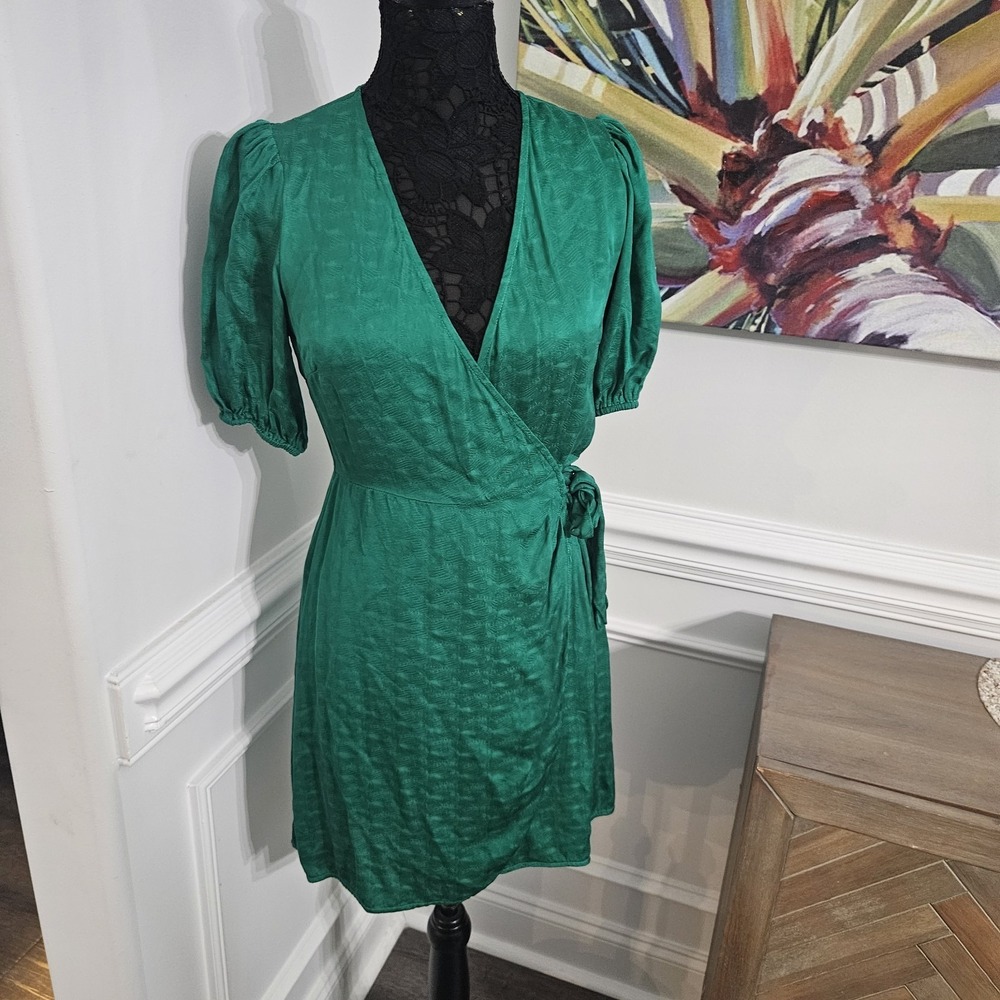 FRNCH Paris ‎ Emerald Green Wrap  Dress Small EUC